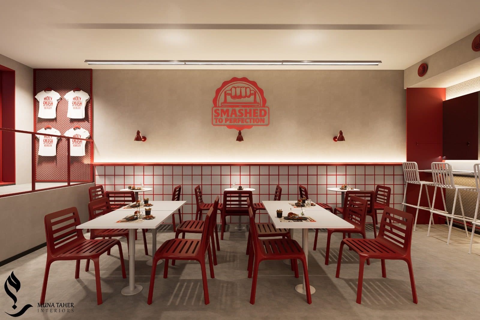 Holy Smash Burger dining room concept render